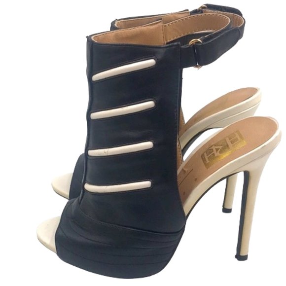 FRH Black/White Open-Toed Stilettos Size 6.5 - Picture 6 of 11